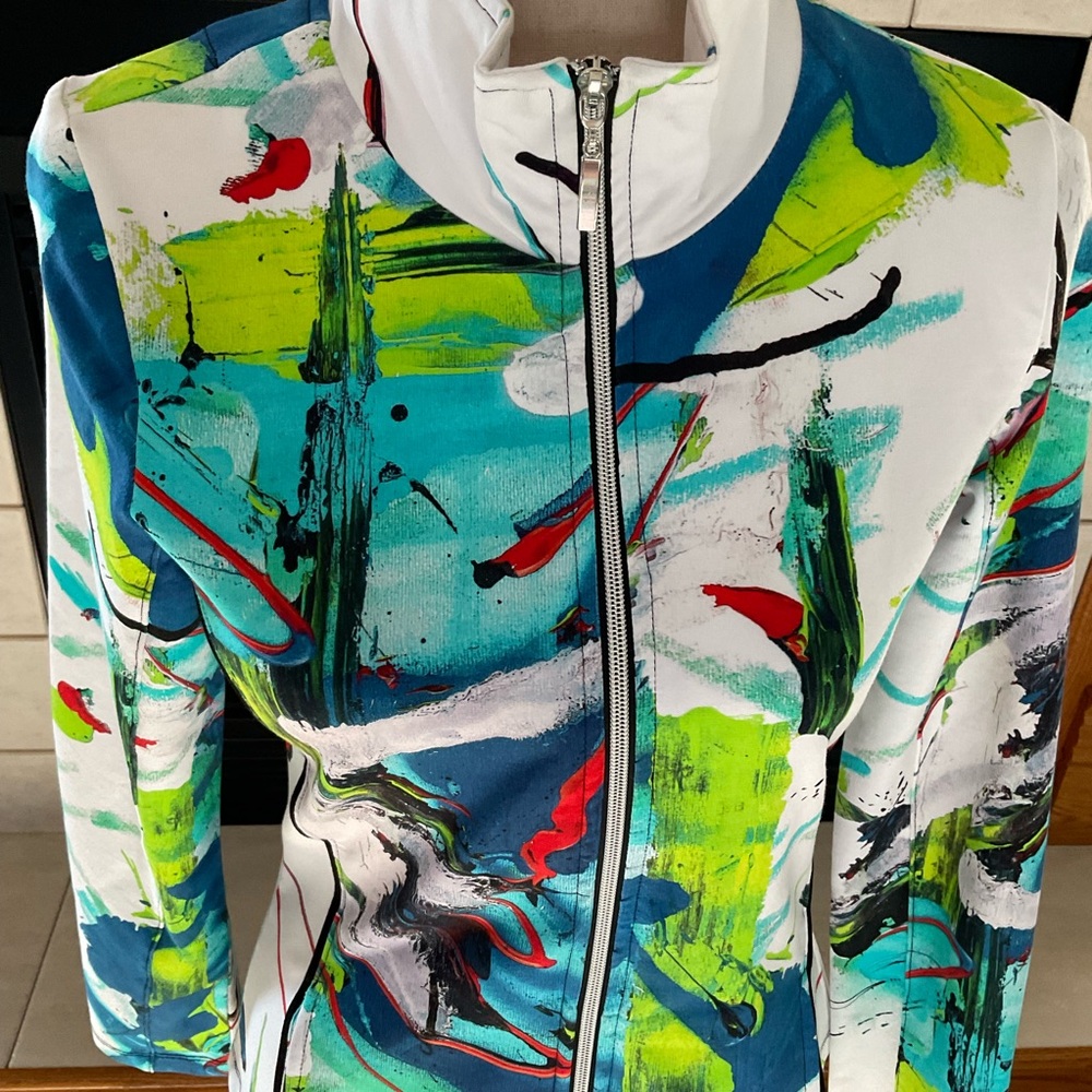 Dolcezza Artistic Design Long Sleeve, Full Front Zip, Cotton/Knit Blend, SZ S - Picture 3 of 7